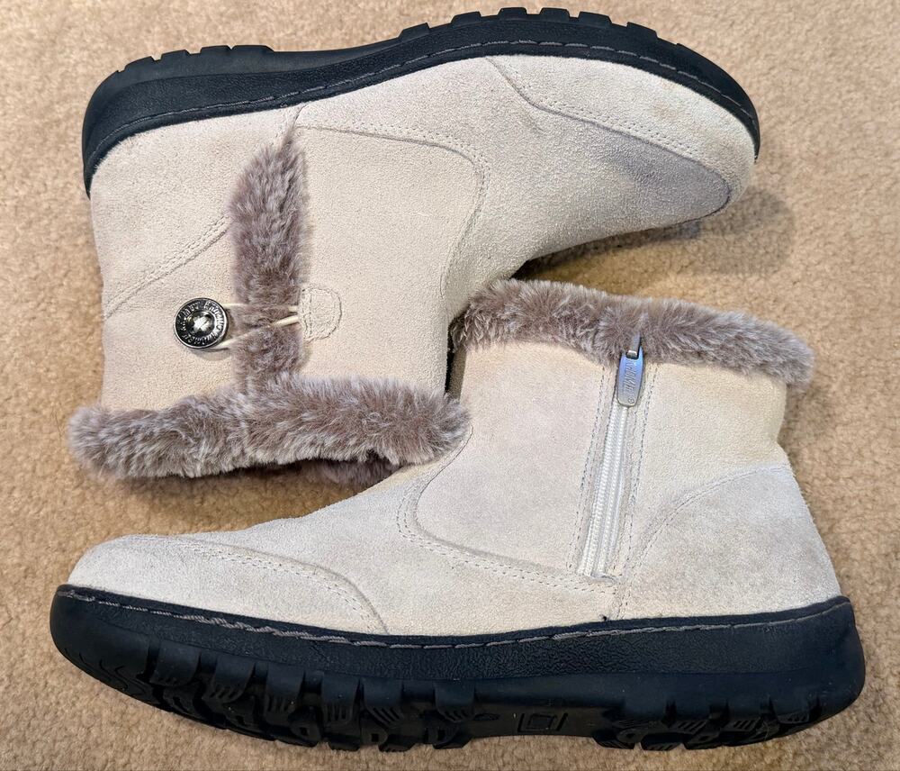 Khombu Iris Womens 9 Gray Suede Faux Fur Winter Boots Ankle Zip Snow Shoes